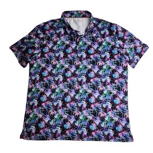 Maelreg Golf Shirt Polo Stretch Performance Dark Floral All Over‎ Men's Size 2XL